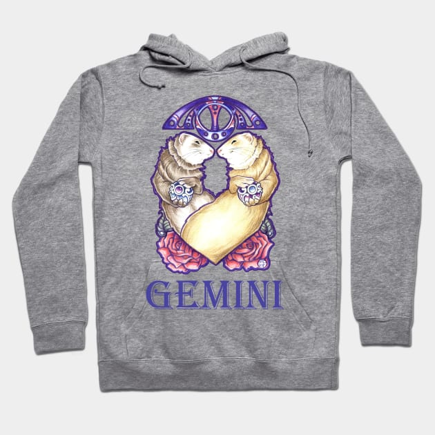 Ferret Gemini Zodiac Sign - With Zodiac Name Hoodie by Nat Ewert Art